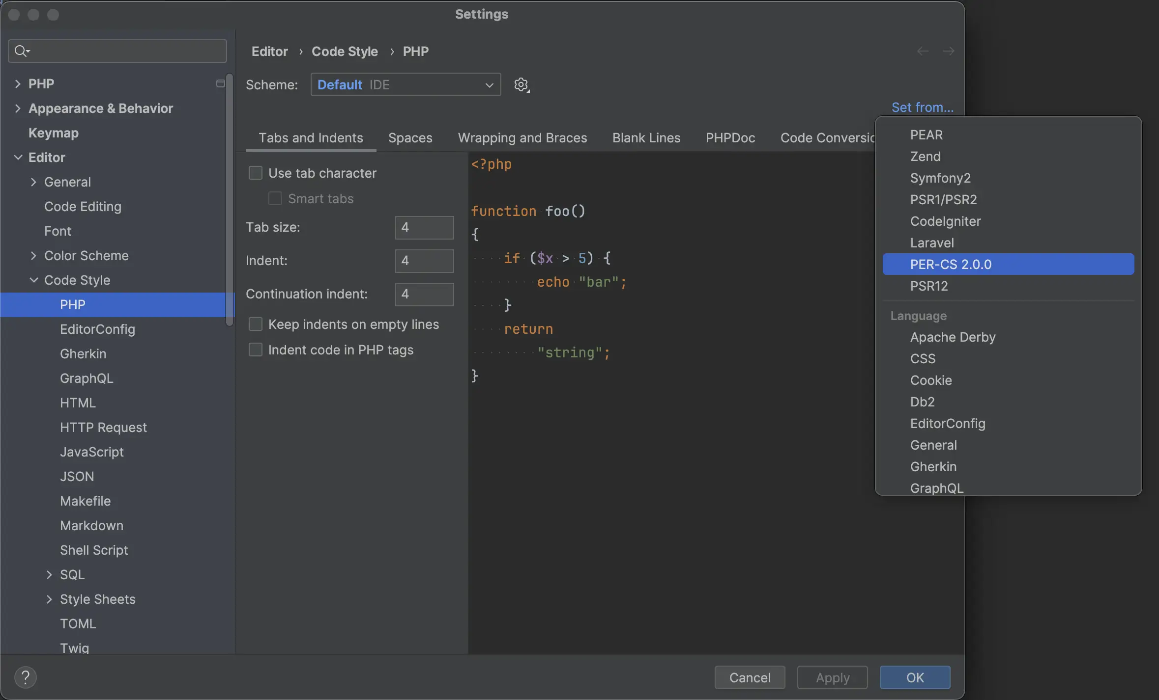 phpstorm define per