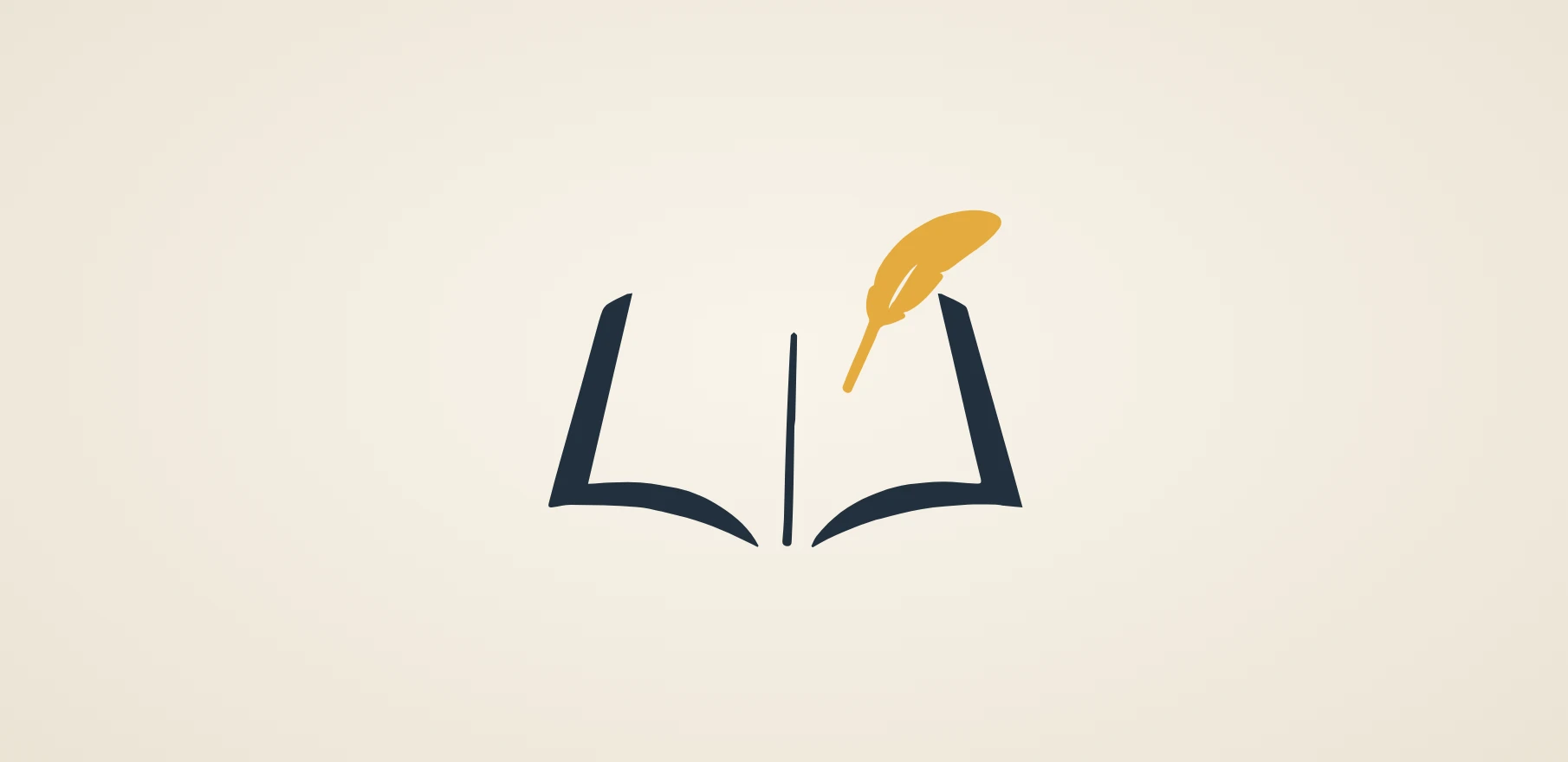 Narrale logo: an open book with an amber quill